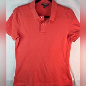 Women Ralph Lauren Vibrant Orange/Coral Polo Shirt Size M Preppy Classic Cotton